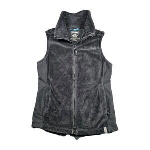 LL Bean Fleece Vest Jacket Black Full-Zip Pockets Women Small‎